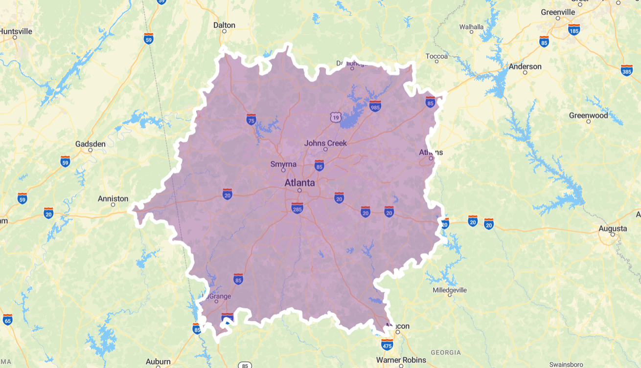 Isochrone map visualizing travel-time coverage around a location