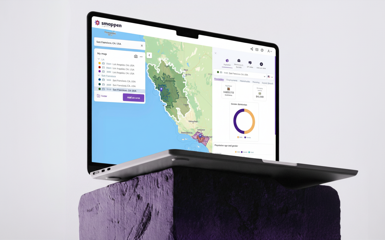 Drive time map showing reachable areas by car in Smappen