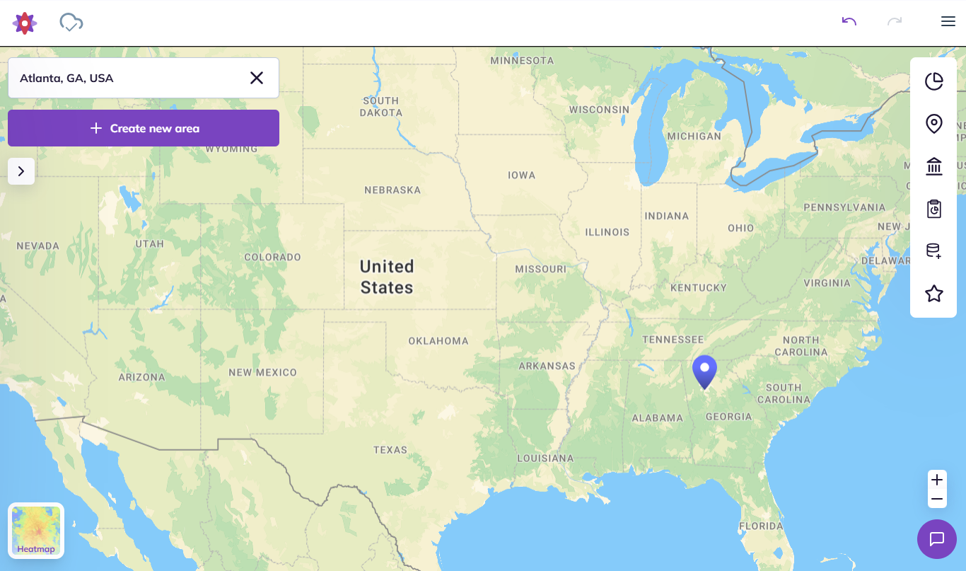 Selecting a location on the map to create an isochrone area